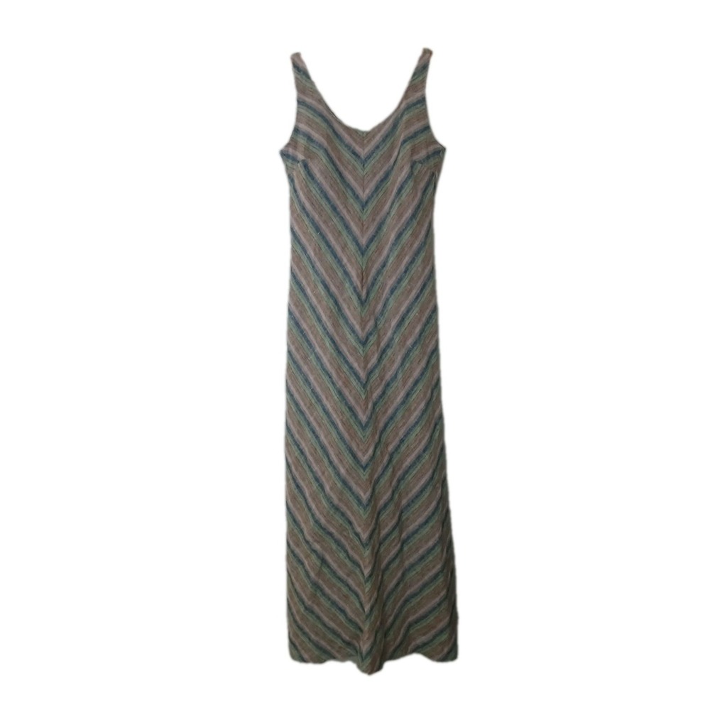 Banana Republic Linen Striped Bias Cut Maxi Dress Size 6 Sleeveless Travel
